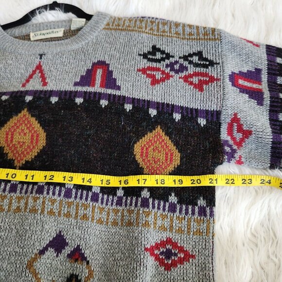 Vtg 90s St Johns Bay Grandpa Sweater Mens L Southwestern Gray Wool Nordic Aztec - Picture 7 of 14